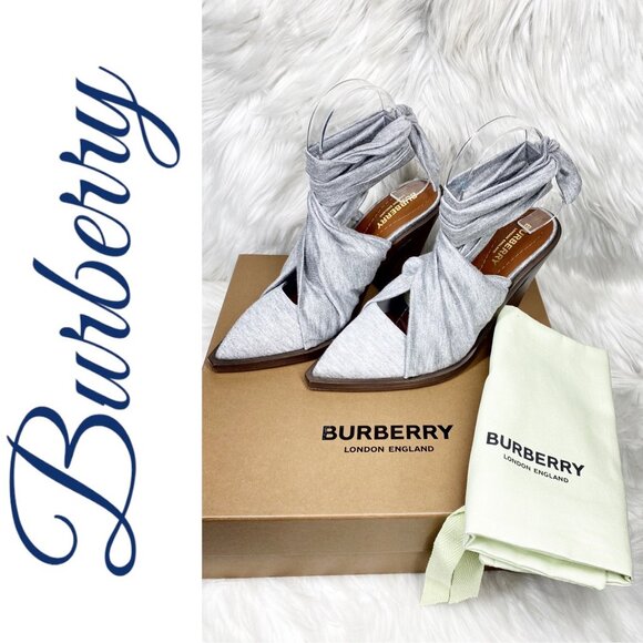 NIB BURBERRY TILLINGTON PEWTER MELANGE ANKLE WRAP SLINGBACK MULES GRAY, EU 36 - Picture 13 of 16
